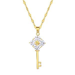 18K Gold Plated Women's Key Pendant Necklace Cubic Zirconia Waterproof Jewelry